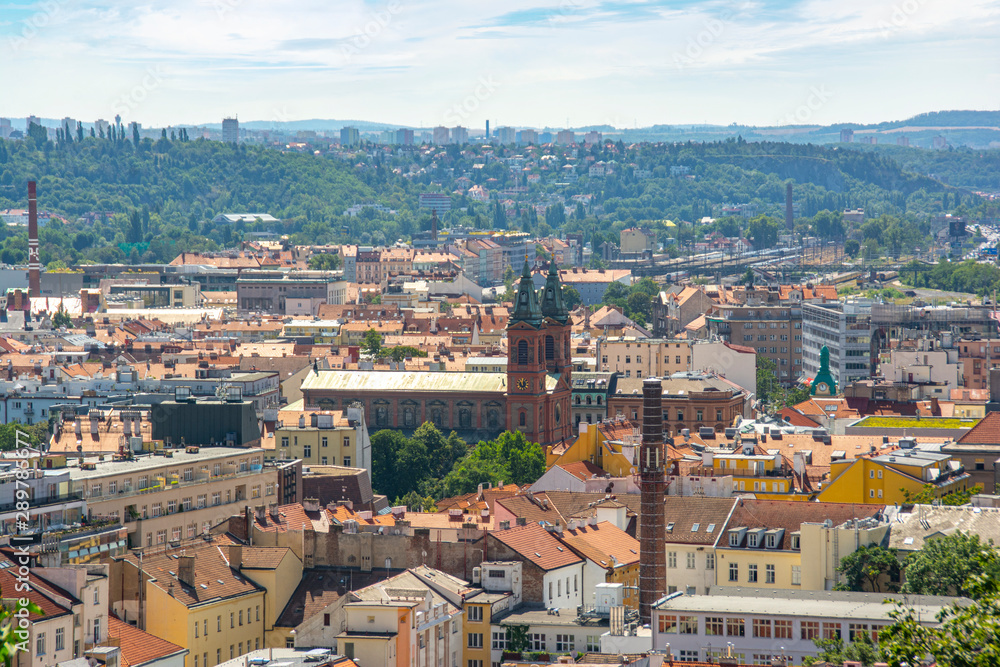 Panorama of the Smichov district in Prague overlooking St. Wenceslas Cathedral