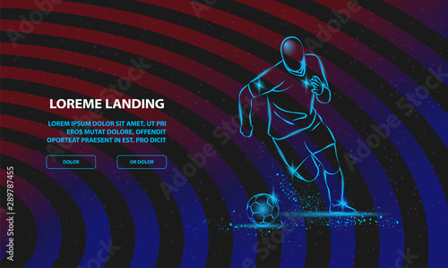Soccer player running with the ball. Vector Sport Background for Landing Page Template.