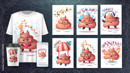Set cartoon animals poster and merchandising.