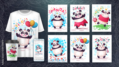 Set cartoon animals poster and merchandising.