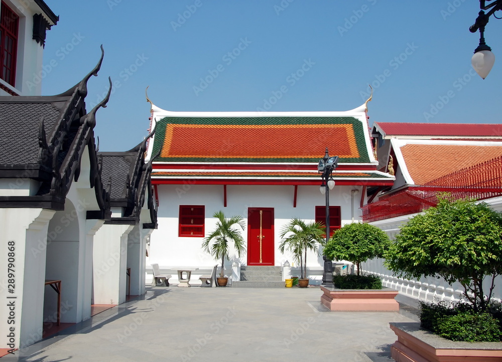 Inner courtyard of a Buddhist temple complex in Bangkok, Thailand
