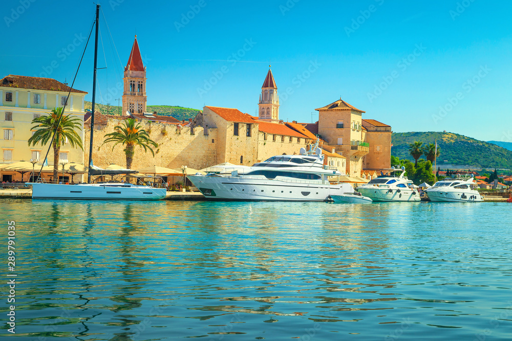 Trogir old town and harbor with boats at morning, Croatia