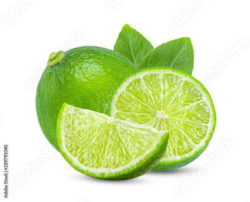 lime with leaf isolated on white background