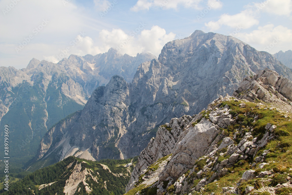 View to Triglav National Park mountains from Mala Mojstrovka peak, Slovenia