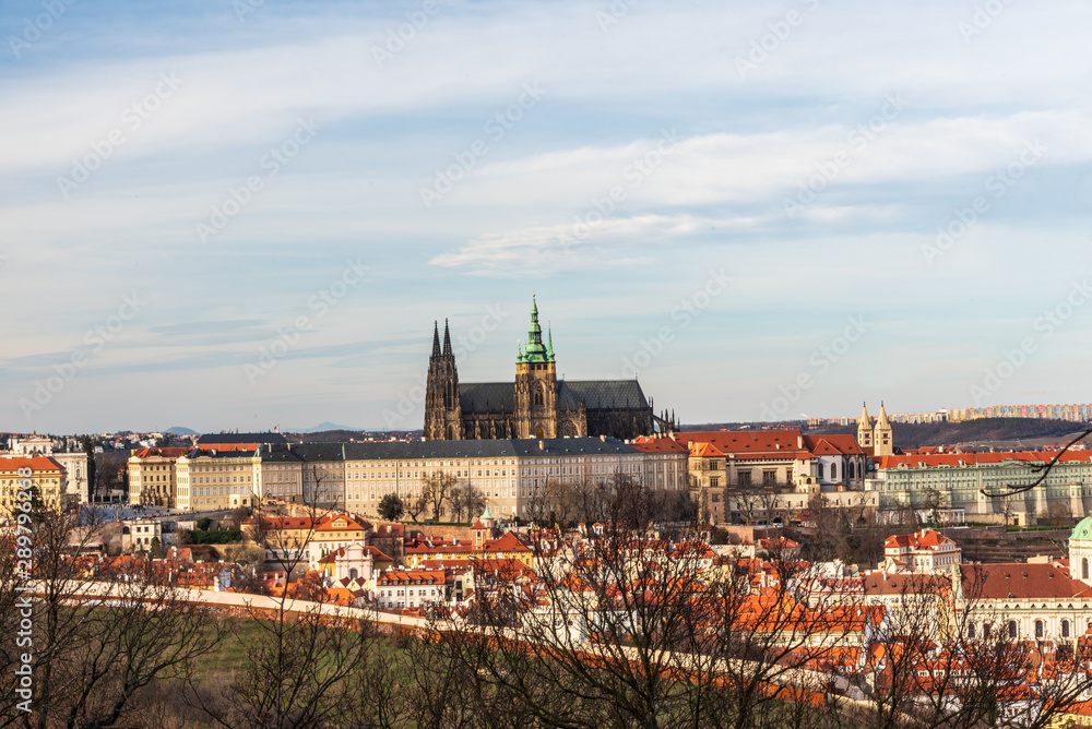 view to Prazsky Hrad from Petrinske sady in Prague