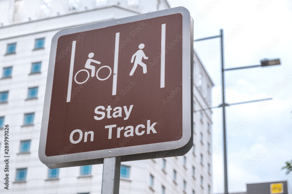 Road sign stay on track isolated Road sign stay on track isolated