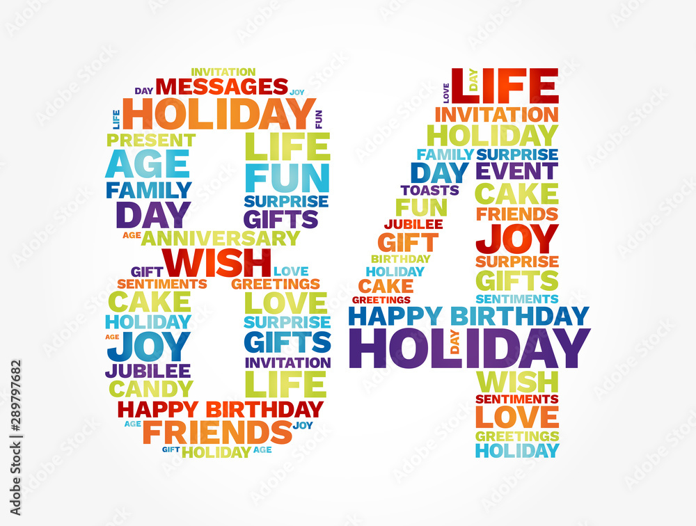 Happy Birthday Eighty four years old word cloud concept Happy Birthday Eighty four years old word cloud concept