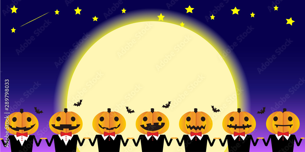 Naklejka premium ハロウィンの背景：かぼちゃのランタンと月