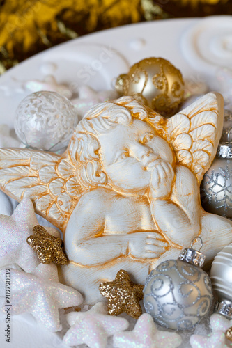 White Gold Christmas Decoration With Angel