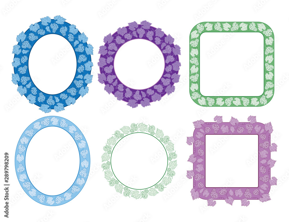 decorative frames with grape bunches and leaves - vector ornamental borders decorative frames with grape bunches and leaves - vector ornamental borders