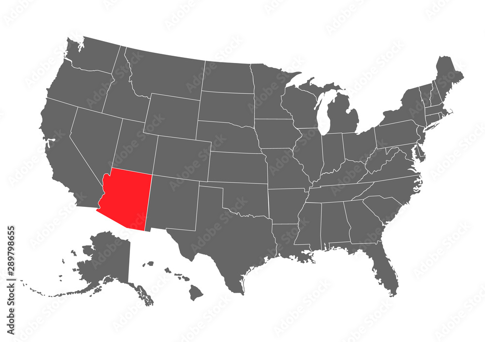 Arizona vector map silhouette. High detailed illustration. United state of America country