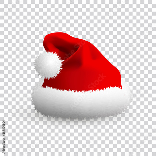 Santa Claus hat isolated on transparent background. Realistic Vector. 3d Illustration.