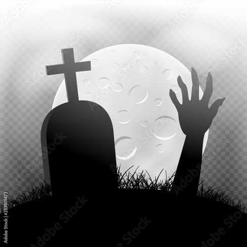 Halloween zombie hand grave in moonlight