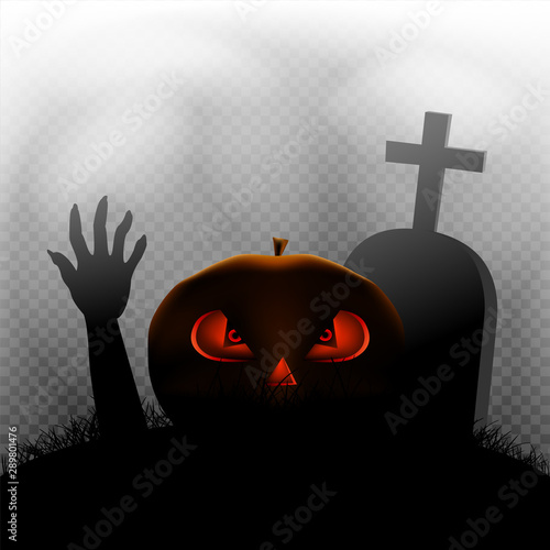 Halloween pumpkin zombie hand grave