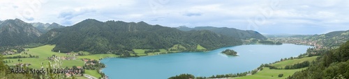 Schliersee in a panoramic view from top of the mountain