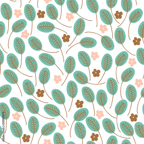 Cute Leaves and Flowers Vector Seamless Pattern