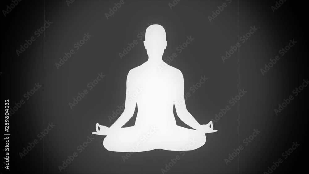 White silhouette of a meditating person with blinking old fashion retro cinema effect in seamless loop White silhouette of a meditating person with blinking old fashion retro cinema effect in seamless loop