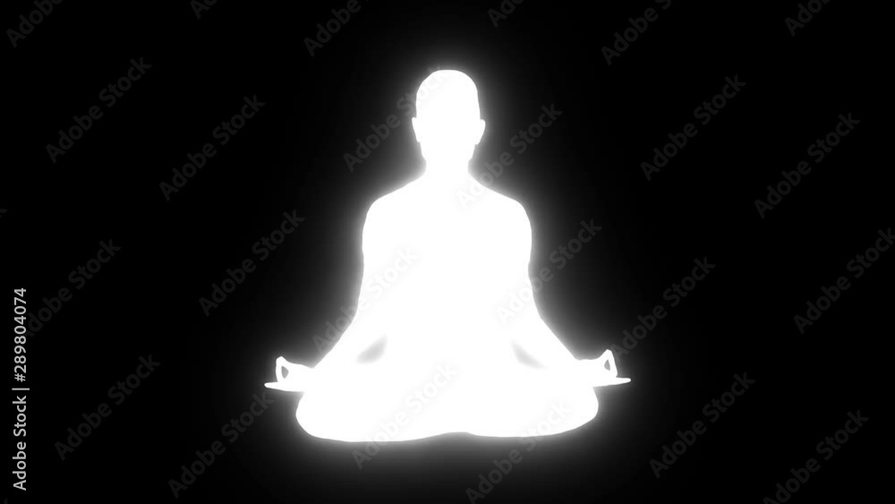 White silhouette of a meditating person with blinking distorting glow in seamless loop White silhouette of a meditating person with blinking distorting glow in seamless loop