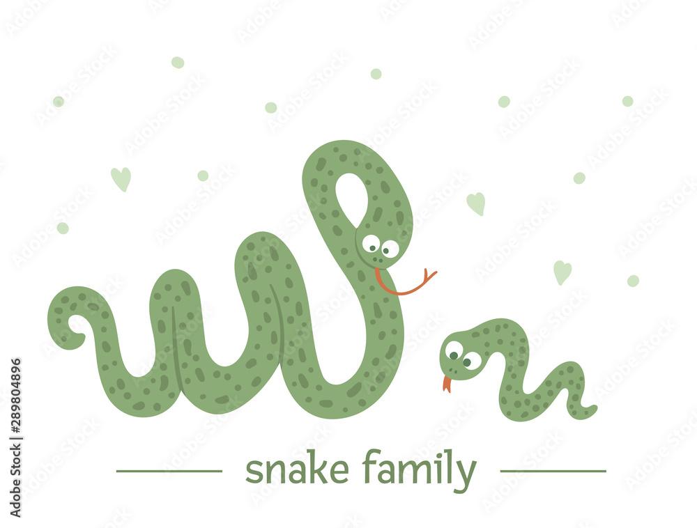Vector hand drawn flat baby snake with parent. Funny woodland animal scene showing family love. Cute forest animalistic illustration for children’s design, print, stationery. Vector hand drawn flat baby snake with parent. Funny woodland animal scene showing family love. Cute forest animalistic illustration for children’s design, print, stationery.