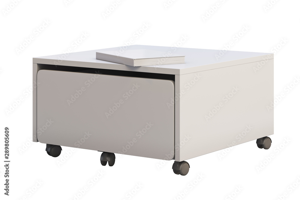 White storage box with casters. 3d render White storage box with casters. 3d render