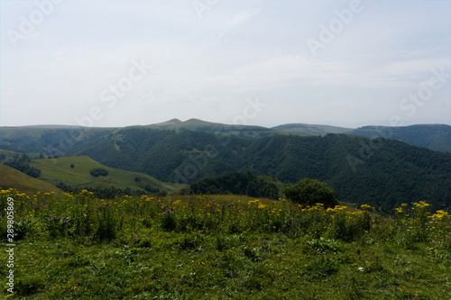 Lush green lawns meadows and mountains above 2000 m on the gumbashi pass in the northern caucasus between dombay and kislowodsk, raw original picture