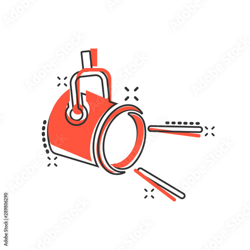 Spotlight icon in comic style. Lamp vector cartoon illustration on white isolated background. Flashlight business concept splash effect.
