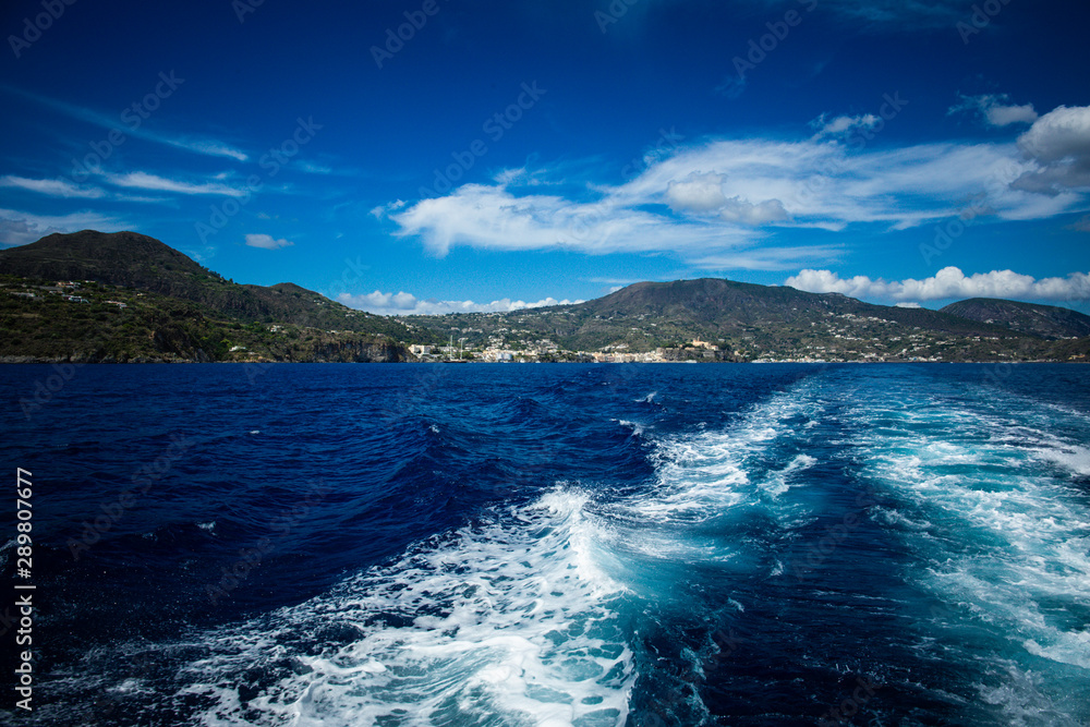 The coast of Salina Island in the aeolian Islands, Sicily. Sea vIew from the boat.