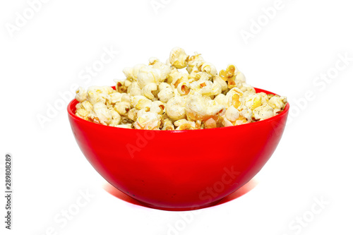 popcorn in bowl isolated on white