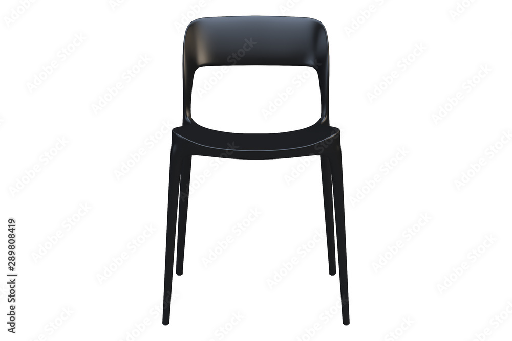 Black plastic mid-century chair with thin legs. 3d render Black plastic mid-century chair with thin legs. 3d render