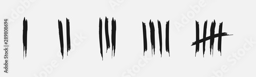 Tally marks on a prison wall isolated. Counting signs. Vector illustration.