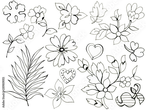 Hand drawn illustration henna tattoo elements and bouquet for your design textile  decorative paper  scrapbooking