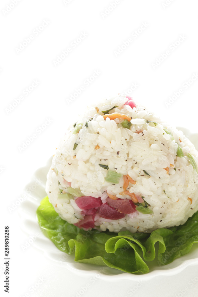 Japanese food, pickled plum and sesame rice ball Japanese food, pickled plum and sesame rice ball