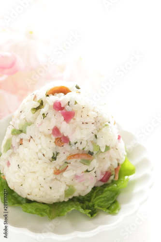Japanese food, pickled plum and sesame rice ball