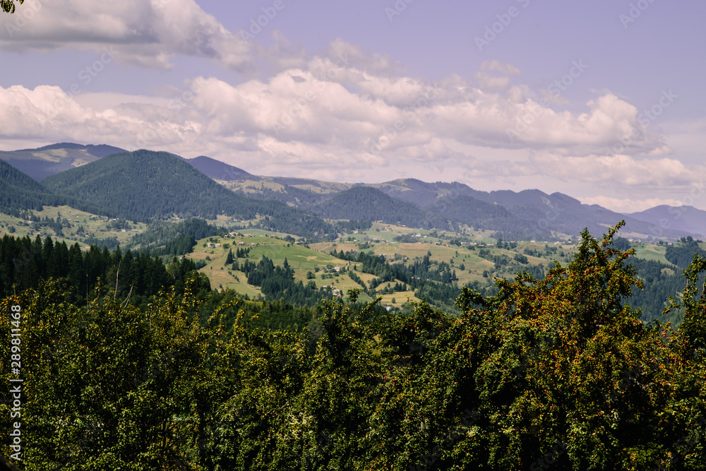 Mountain village landscape in the wild Ukrainian Bukovyna area