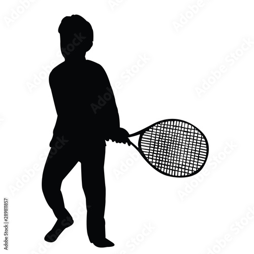 a child playing tennis, silhouette vector