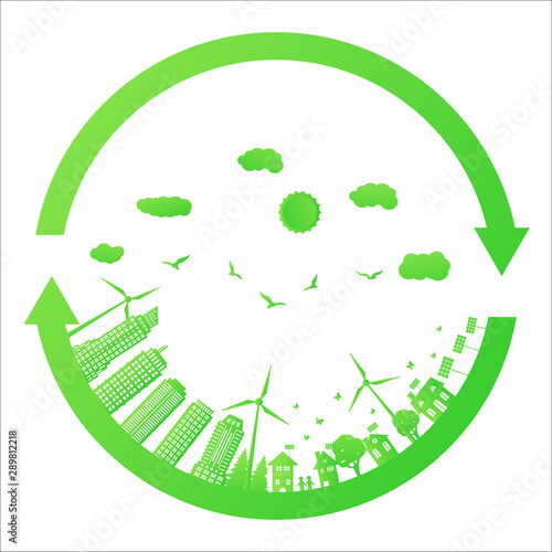 City in the park concept is Green City paper art design.paper art of landscape with building and trees. concept of eco. earth day and world environment day.