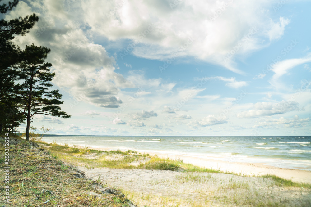 Empty baltic sea beach on windy autumn day in Latvia