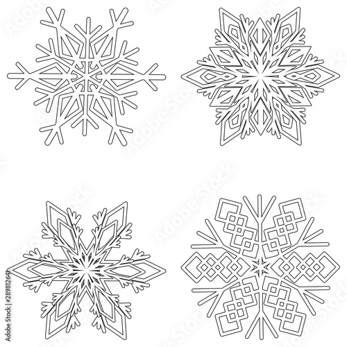 Intricate six-pointed snowflakes. Snowflake is a symbol of winter and winter weather.