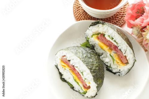 fried luncheon meat and egg in rica ball for Japanese foo damage