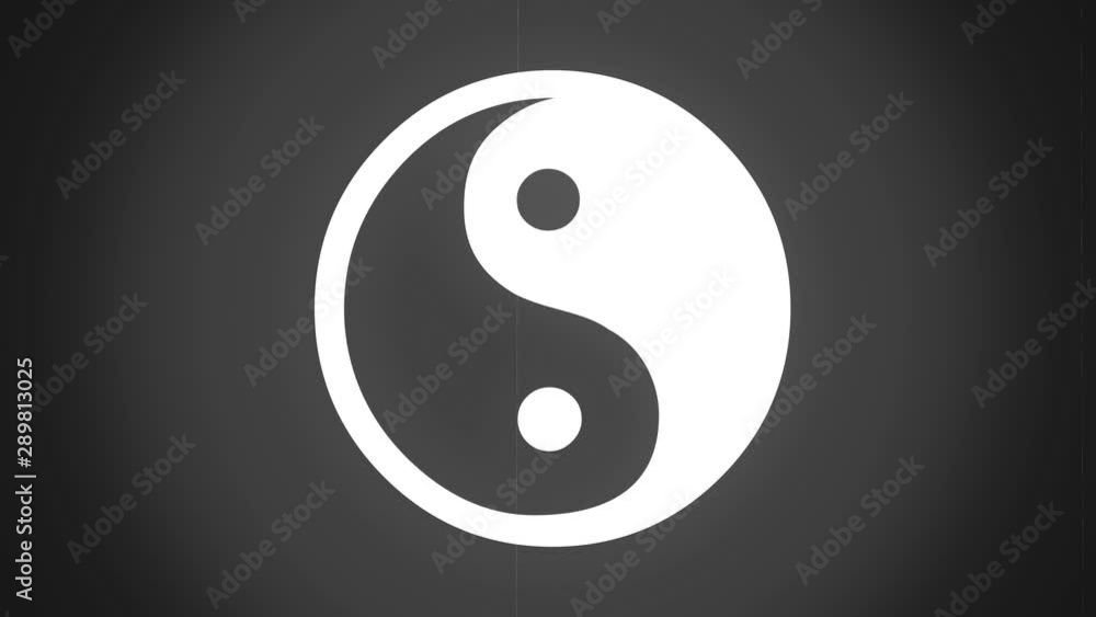 White Yin Yang symbol on a black background with blinking and displacing old fashion retro cinema effect in seamless loop White Yin Yang symbol on a black background with blinking and displacing old fashion retro cinema effect in seamless loop