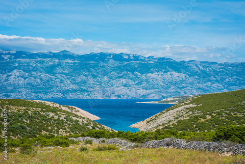 Croatia, view of the fjord, the municipality of Novalja, along the Bay of Pag, on the Island of Pag in the northern Adriatic Sea