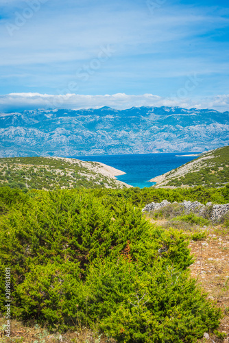 Croatia, view of the fjord, the municipality of Novalja, along the Bay of Pag, on the Island of Pag in the northern Adriatic Sea © ygor28