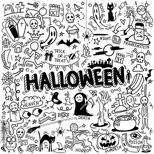 vector of hand drawn doodle cartoon set of objects and symbols on the Halloween theme