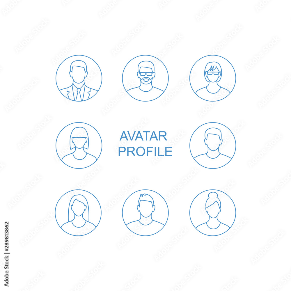 Avatar profile icon set including male and female. Set of Men and Women Characters Portraits, Round Avatar Icons Isolated on White Background, Collection of Young People Different Hair Styles, Types Avatar profile icon set including male and female. Set of Men and Women Characters Portraits, Round Avatar Icons Isolated on White Background, Collection of Young People Different Hair Styles, Types