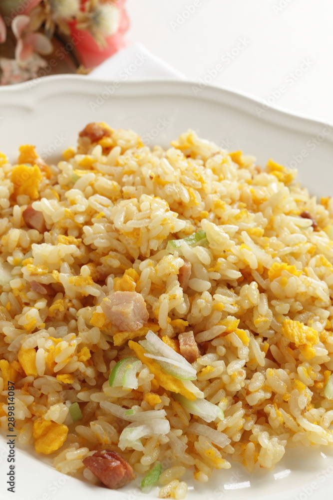 Chinese food, egg and roasted port fried rice Chinese food, egg and roasted port fried rice