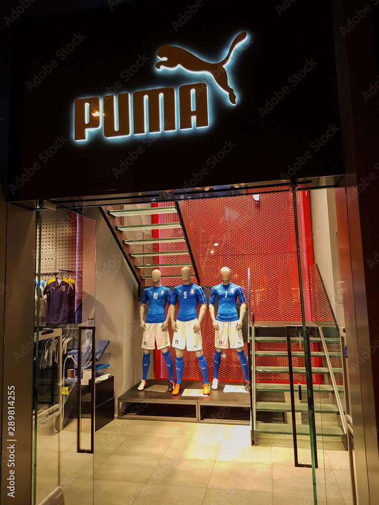 Detail of the Puma store in Florence, Italy. It is European multinational  company for forathletic and casual footwear founded at Germany in 1948.  Stock Photo | Adobe Stock