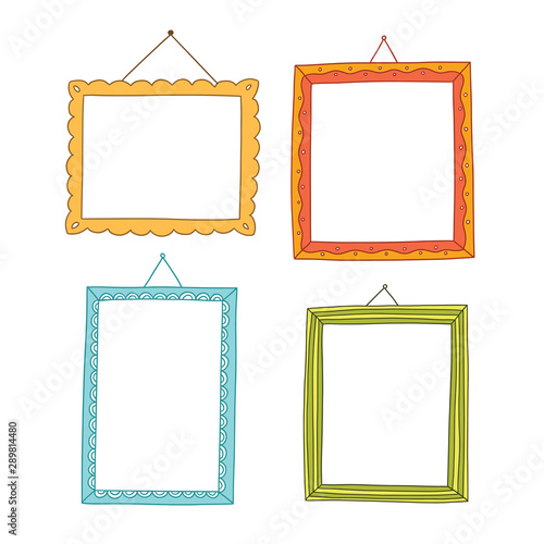 hand drawn cute doodle frame color set