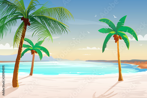 Fototapeta Naklejka Na Ścianę i Meble -  Beach with palm trees, white sand and turquoise sea