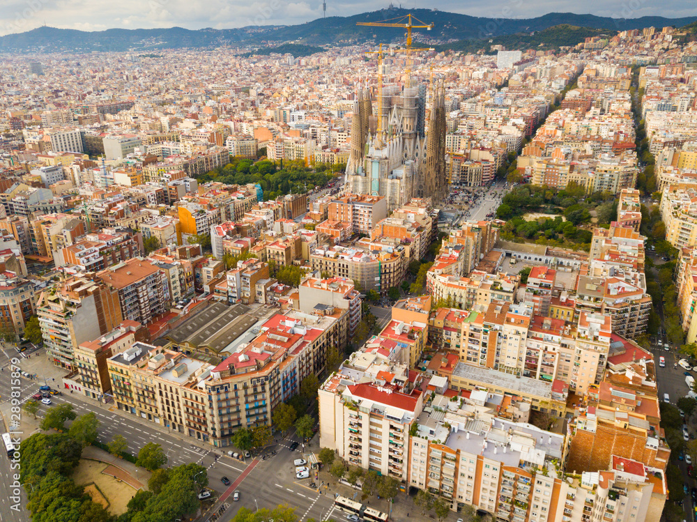 Aerial view of Barcelona with Sagrada Familia