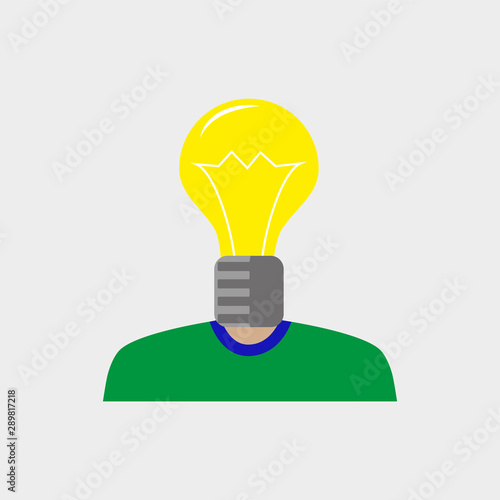 The picture shows a yellow light bulb instead of a guy's head, a picture for a site, a project, a presentation, an icon for web design. Painting for printing, design.